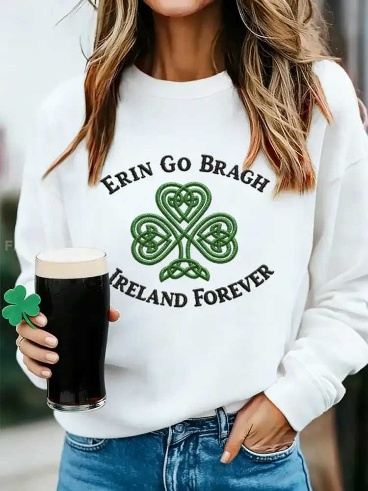 Women’s Erin Go Bragh Ireland Forever Celtic Knot Shamrock Print Casual Sweatshirt