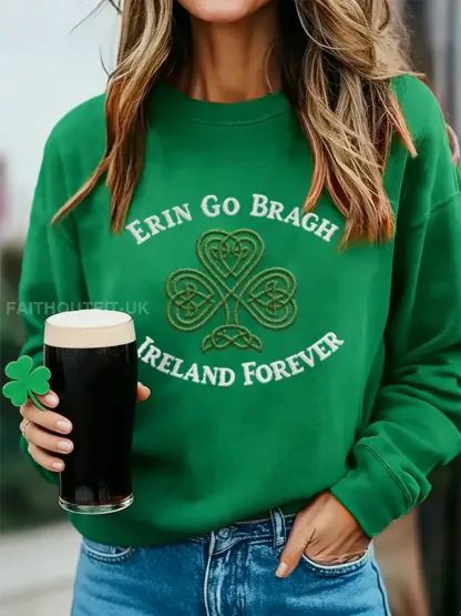 Women’s Erin Go Bragh Ireland Forever Celtic Knot Shamrock Print Casual Sweatshirt