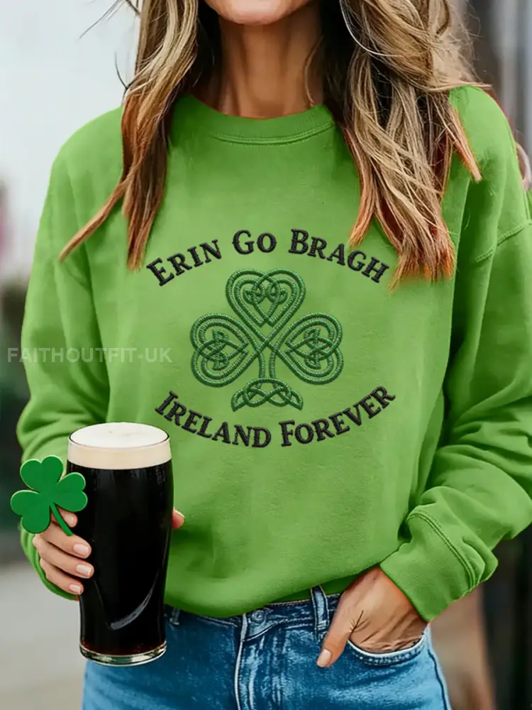 Women’s Erin Go Bragh Ireland Forever Celtic Knot Shamrock Print Casual Sweatshirt