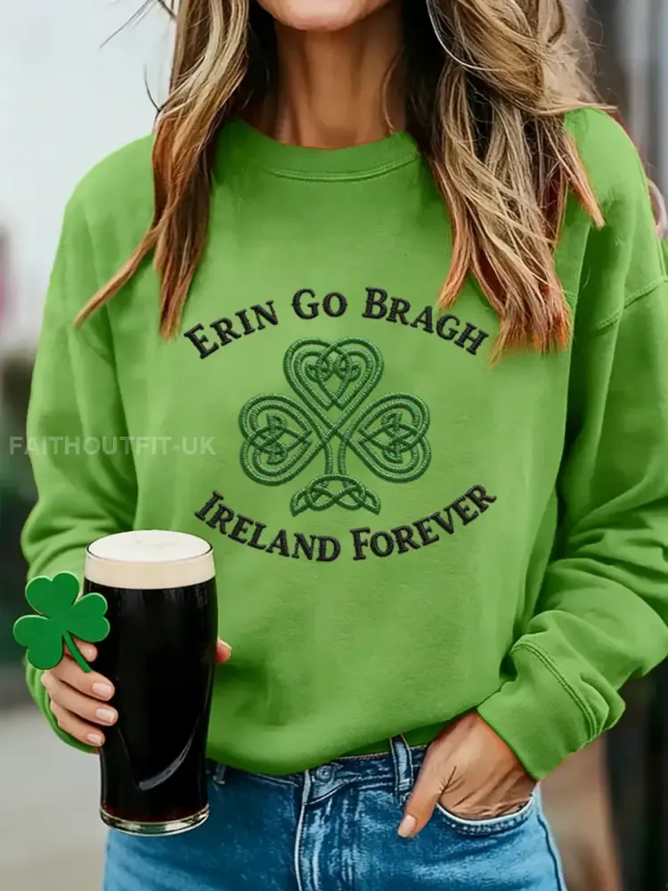 Women’s Erin Go Bragh Ireland Forever Celtic Knot Shamrock Print Casual Sweatshirt