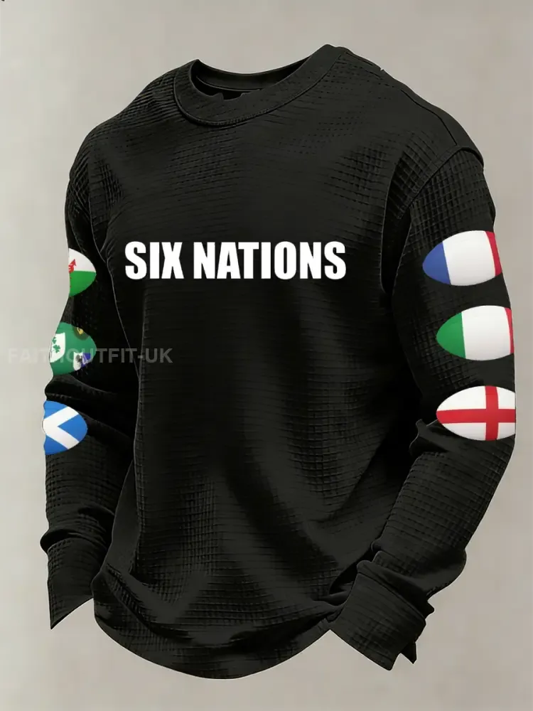 Men’s Long-Sleeved Shirt With Six Nations Rugby Championship-Inspired Print
