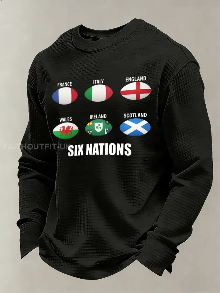 Men’s Long-Sleeved Shirt With Six Nations Rugby Championship-Inspired Print