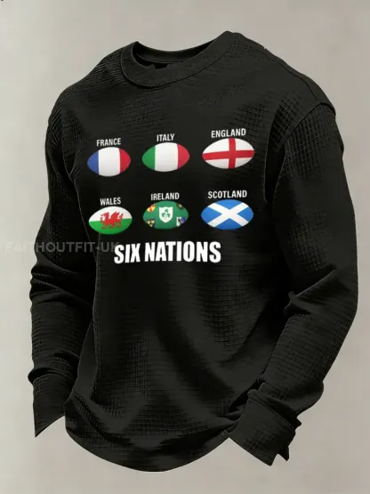 Men’s Long-Sleeved Shirt With Six Nations Rugby Championship-Inspired Print
