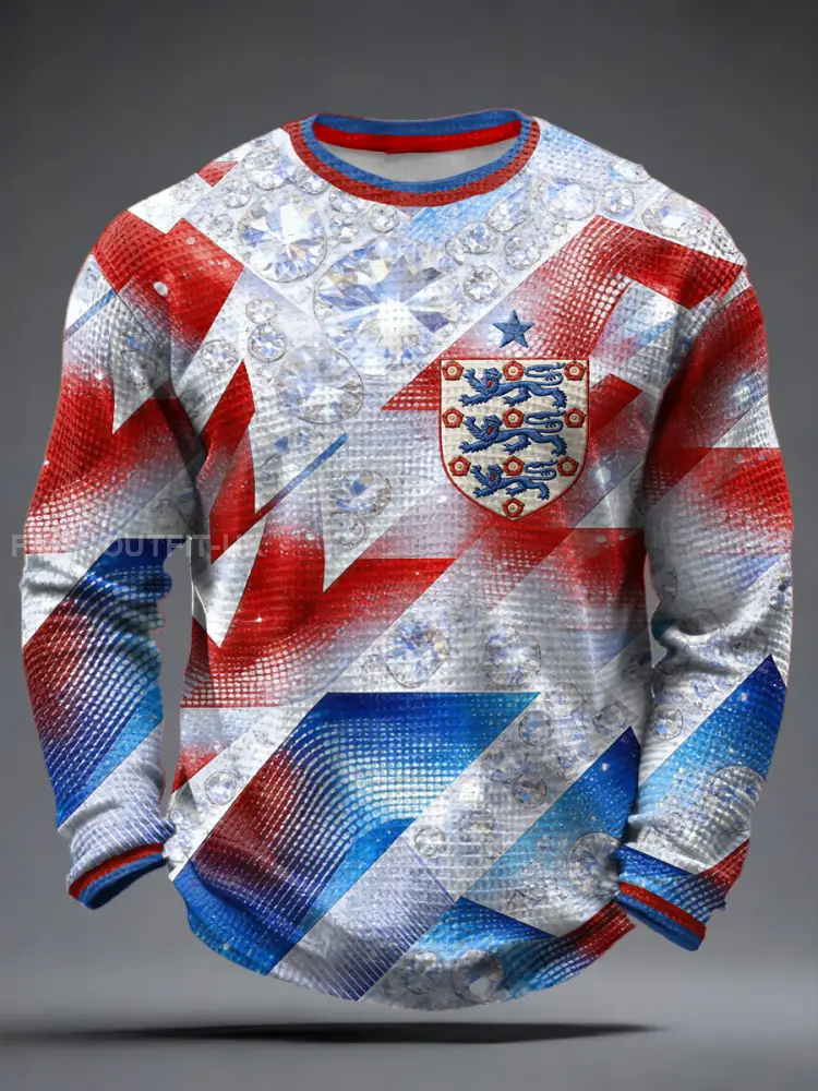 Men’s UK Football Lover England Printed Waffle Long Sleeve T-Shirt
