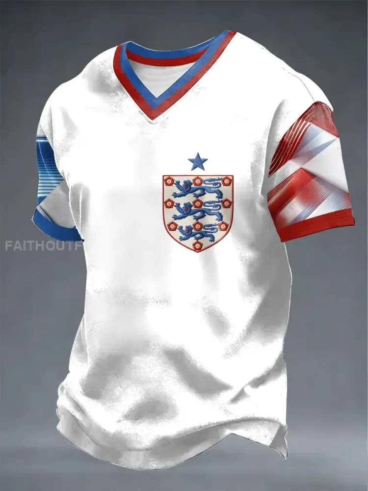 Men’s UK Football Lover England Printed V-neck T-shirt