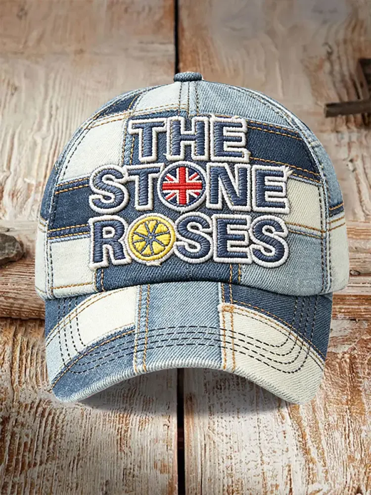 British The Stone Rose Denim Patchwork Print Hat - Blue · 58CM