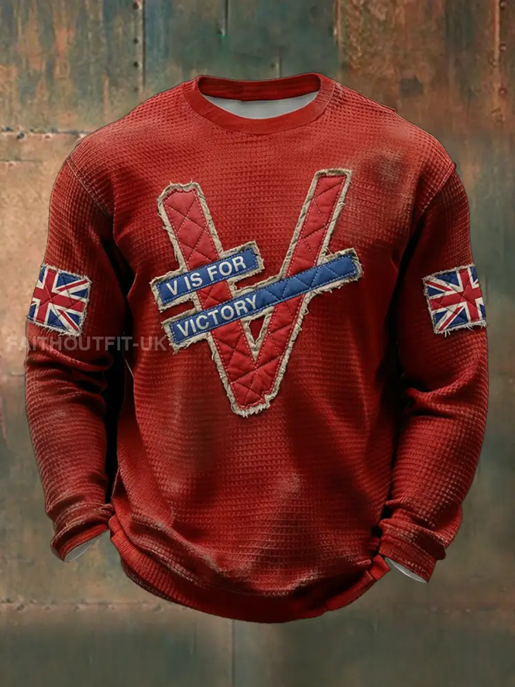 Men’s Victory In Europe Day V Is For Victory Waffle Long Sleeve T-Shirt