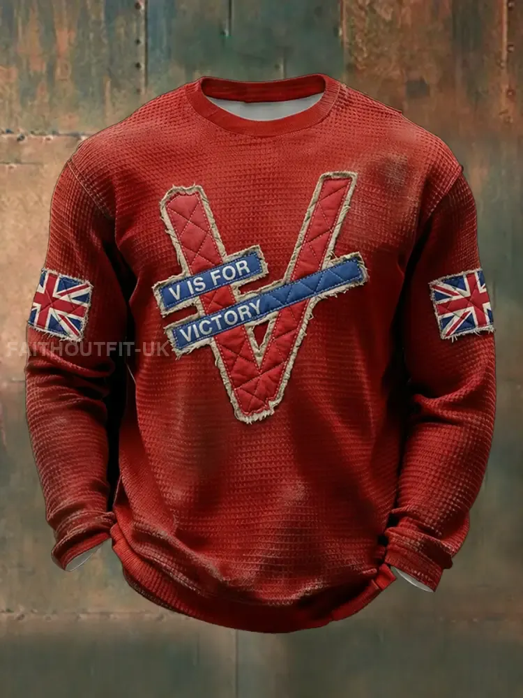 Men’s Victory In Europe Day V Is For Victory Waffle Long Sleeve T-Shirt
