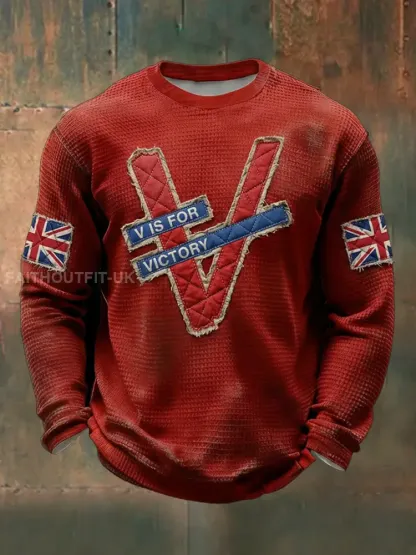 Men’s Victory In Europe Day V Is For Victory Waffle Long Sleeve T-Shirt