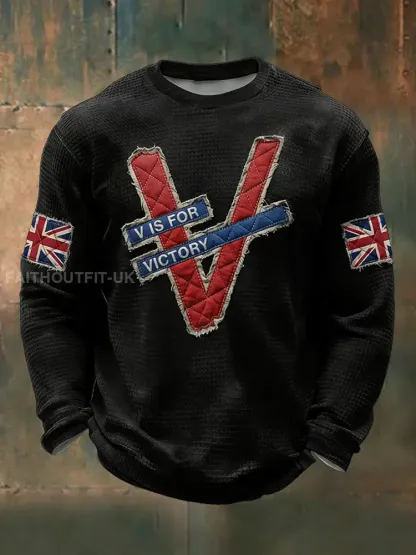 Men’s Victory In Europe Day V Is For Victory Waffle Long Sleeve T-Shirt