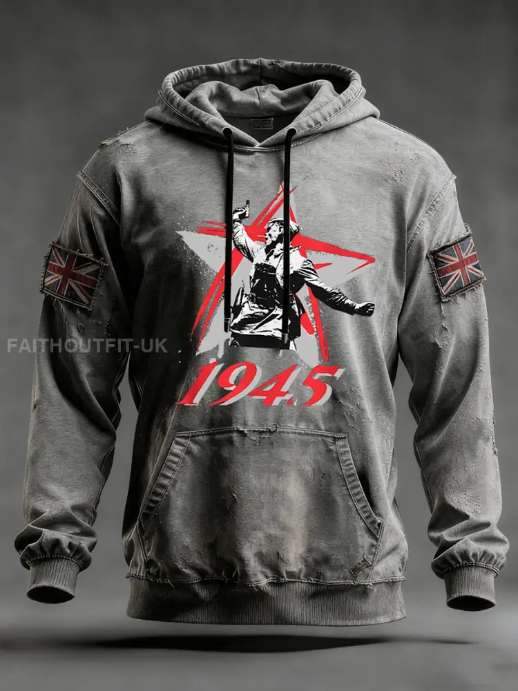 Men’s Victory In Europe Day Oversized Drop-Shoulder Hoodie With Pockets