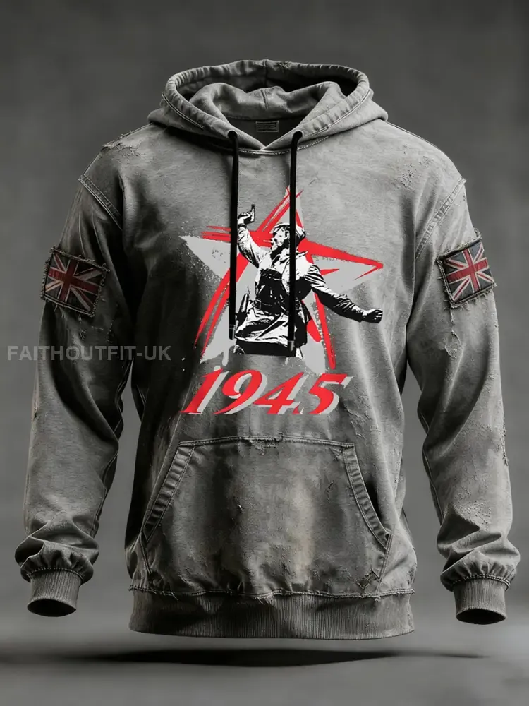 Men’s Victory In Europe Day Oversized Drop-Shoulder Hoodie With Pockets