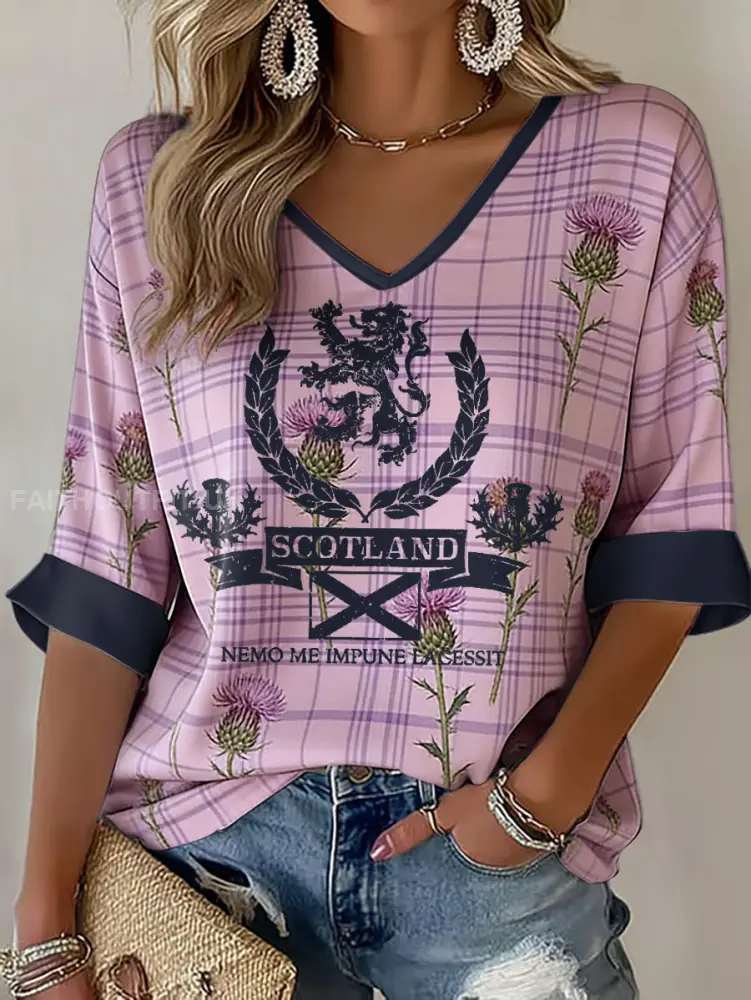 Women’s Scotland Rugby Lover Printed V-Neck T-Shirt