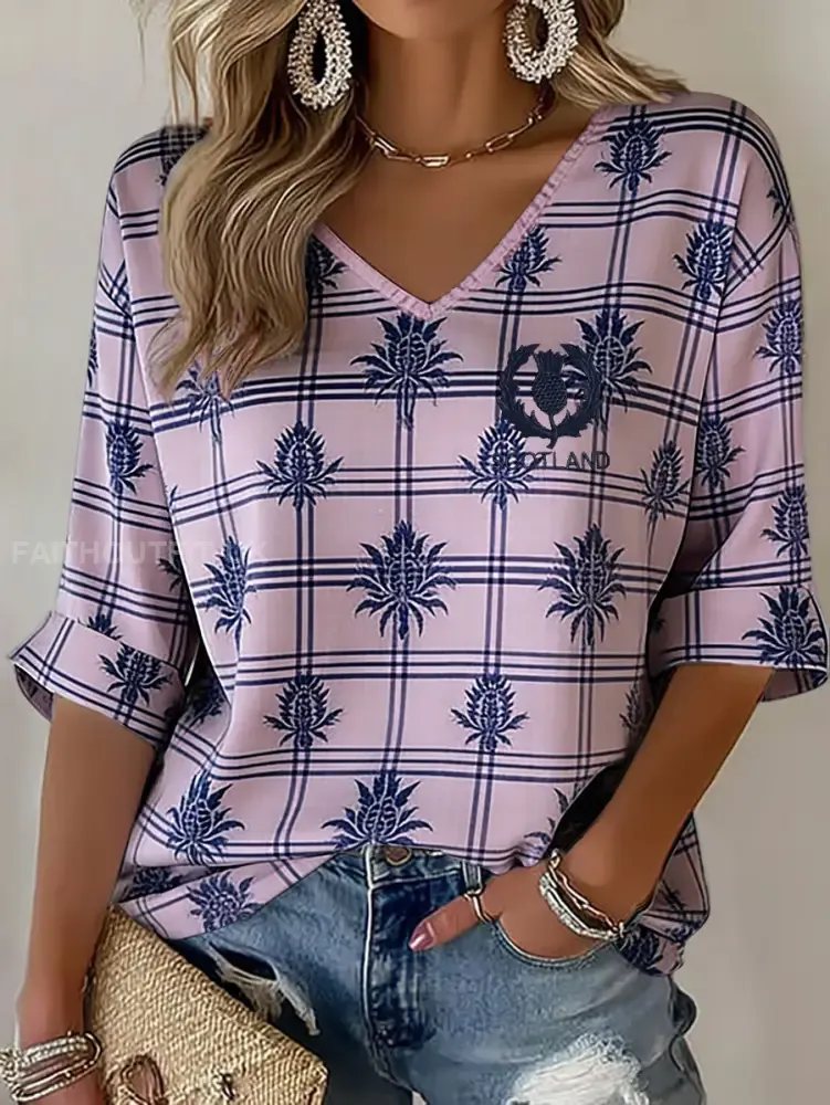 Women’s Scotland Rugby Lover Printed V-Neck T-Shirt