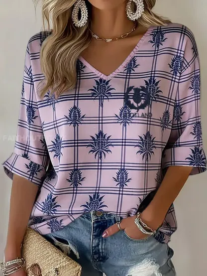 Women’s Scotland Rugby Lover Printed V-Neck T-Shirt