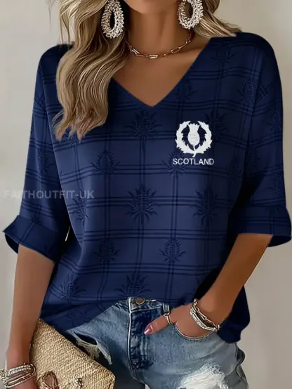 Women’s Scotland Rugby Lover Printed V-Neck T-Shirt