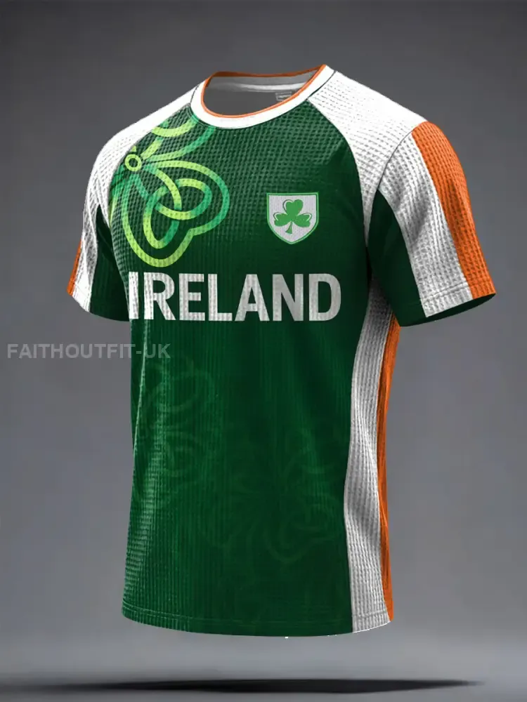 Men’s Ireland Rugby Lover Shoulder 2 Shoulder Printed Waffle T-shirt