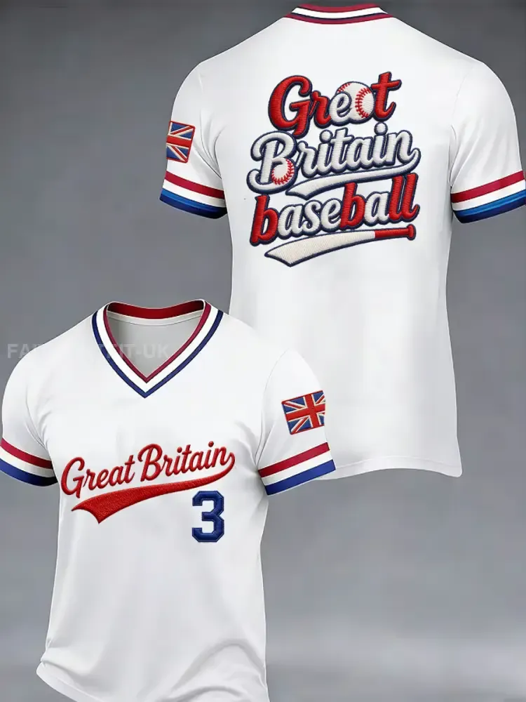 Men’s Britain Baseball Peinted V-neck T-shirt