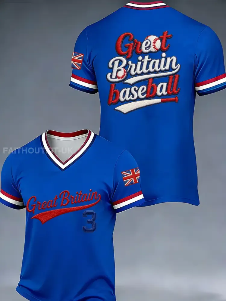 Men’s Britain Baseball Peinted V-neck T-shirt