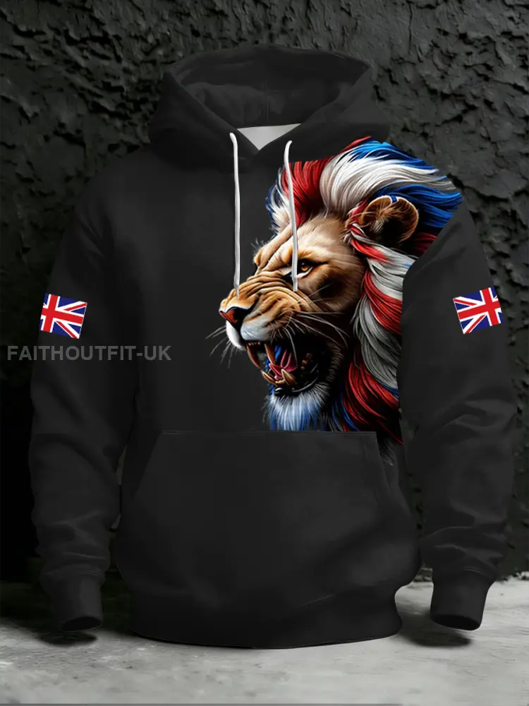 Men’s British Style Print Hoodie with Pocket