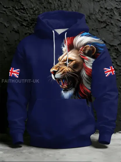 Men’s British Style Print Hoodie with Pocket