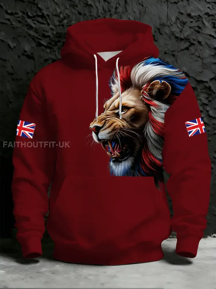 Men’s British Style Print Hoodie with Pocket