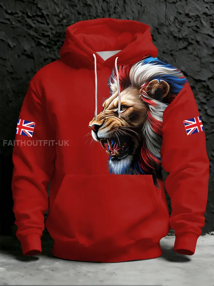 Men’s British Style Print Hoodie with Pocket