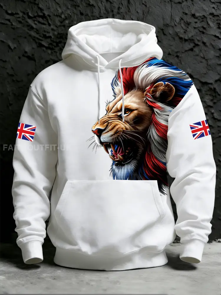 Men’s British Style Print Hoodie with Pocket