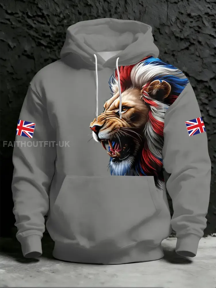 Men’s British Style Print Hoodie with Pocket
