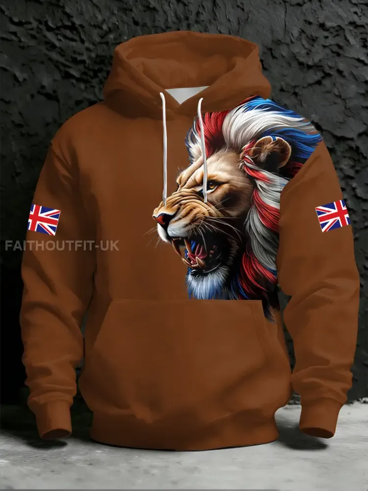 Men’s British Style Print Hoodie with Pocket