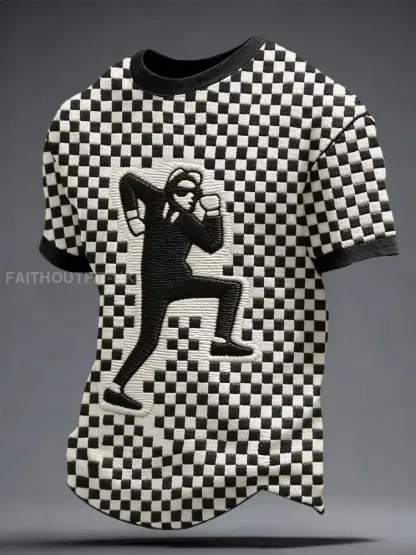 Men’s 2 Rude Music Lover Checkerboard Printed T-shirt