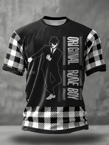 Men’s 2 Rude Music Lover Checkerboard Printed T-shirt