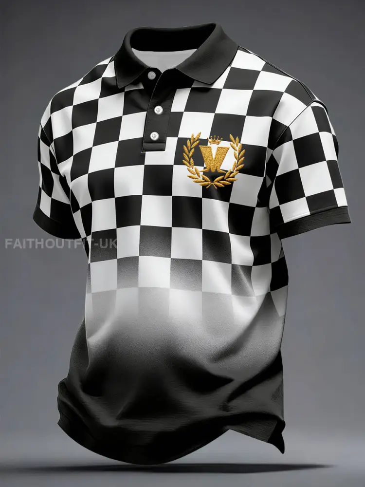 Men’s 2 Rude Music Lover Checkerboard Printed Casual Tops