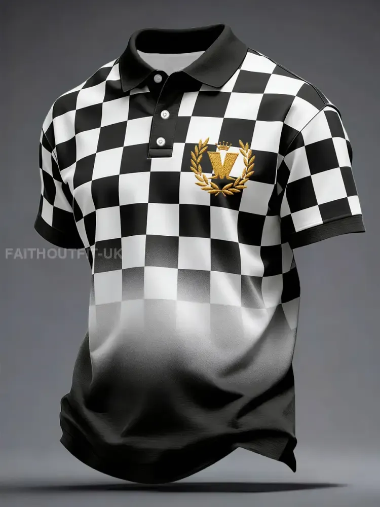 Men’s 2 Rude Music Lover Checkerboard Printed Casual Tops
