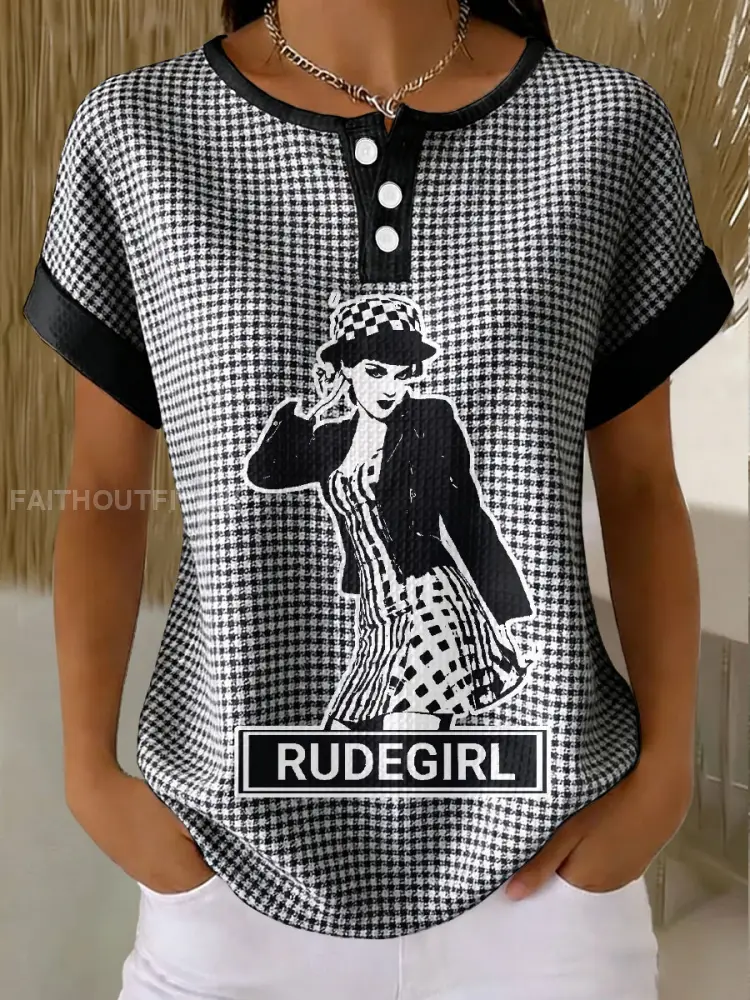 Women’s 2 Rude Music Lover Checkerboard Printed Waffle Tops