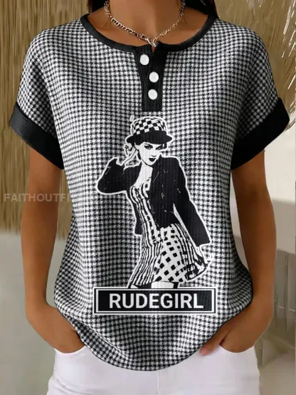 Women’s 2 Rude Music Lover Checkerboard Printed Waffle Tops