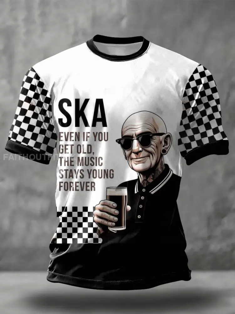 Men's 2 Rude Music Lover Checkerboard Printed T-shirt