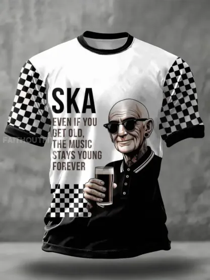 Men's 2 Rude Music Lover Checkerboard Printed T-shirt