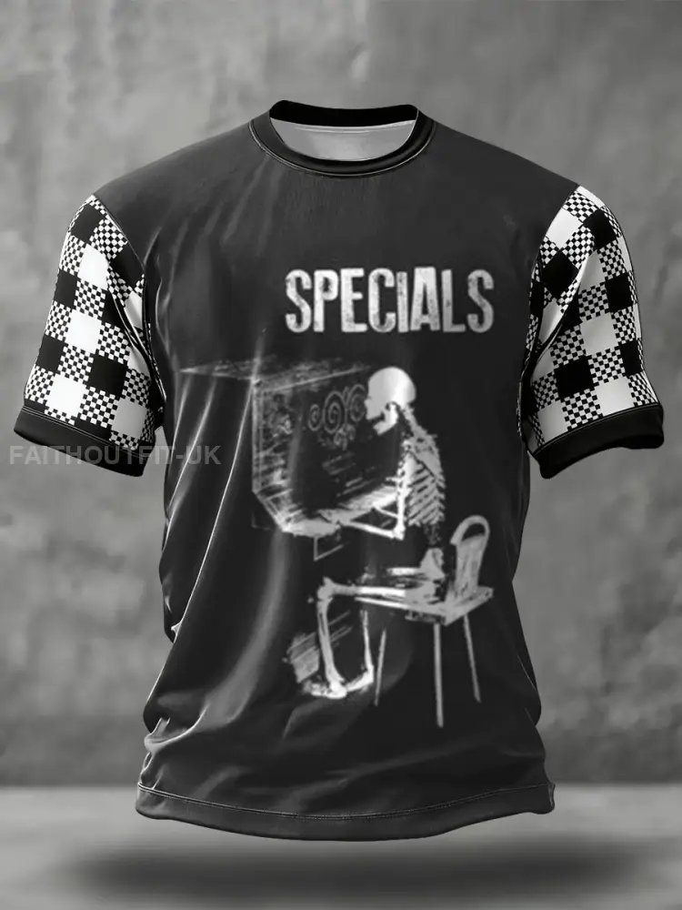 Men’s 2 Tone Music Lover Checkerboard Printed T-shirt