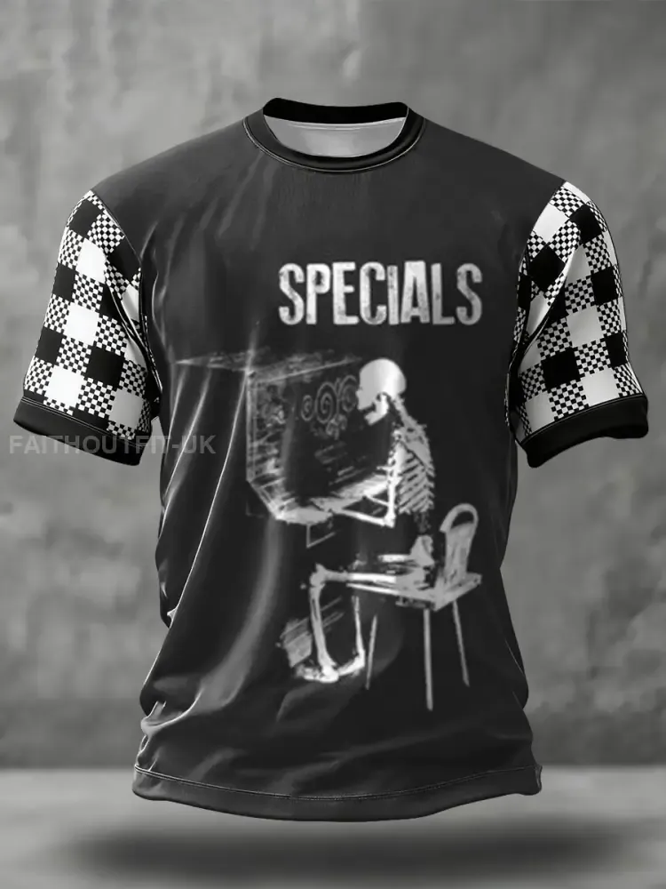 Men’s 2 Tone Music Lover Checkerboard Printed T-shirt