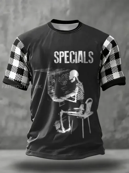 Men’s 2 Tone Music Lover Checkerboard Printed T-shirt