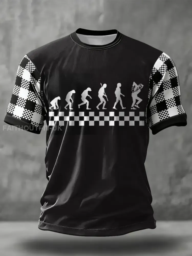 Men’s 2 Tone Music Lover Checkerboard Printed T-shirt