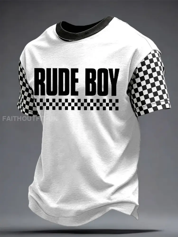 Men’s 2 Tone Music Lover Checkerboard Printed T-shirt
