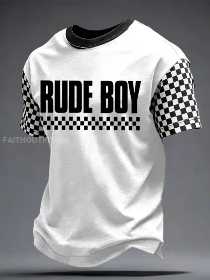 Men’s 2 Tone Music Lover Checkerboard Printed T-shirt