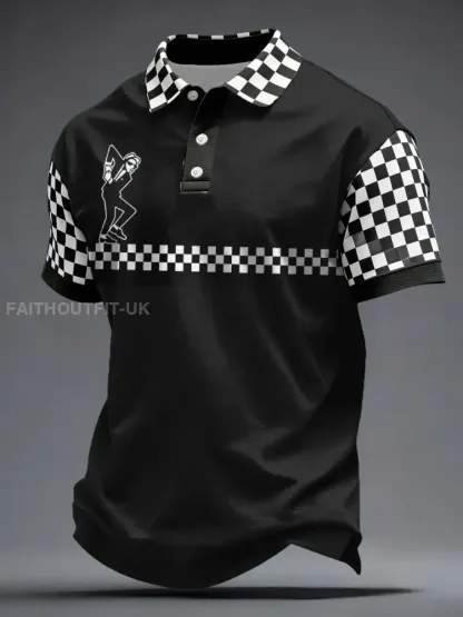 Men’s 2 Tone Music Lover Checkerboard Printed Casual Tops