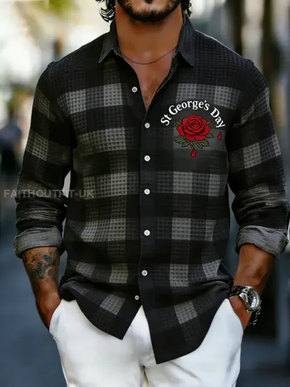 Men’s Long-Sleeve Shirt with St. George’s Day Print