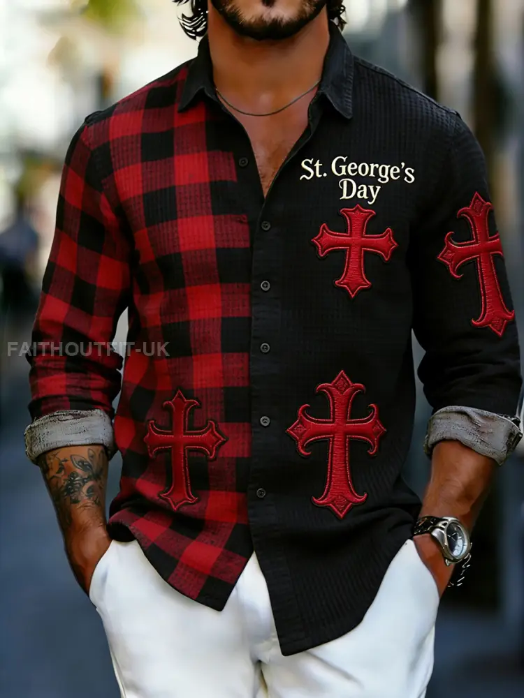 Men’s Long-Sleeve Shirt with St. George’s Day Print