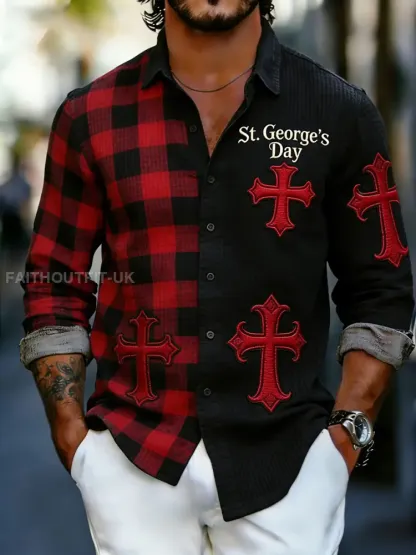 Men’s Long-Sleeve Shirt with St. George’s Day Print