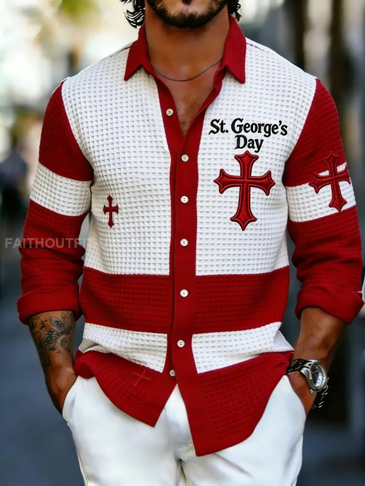 Men’s Long-Sleeve Shirt with St. George’s Day Print