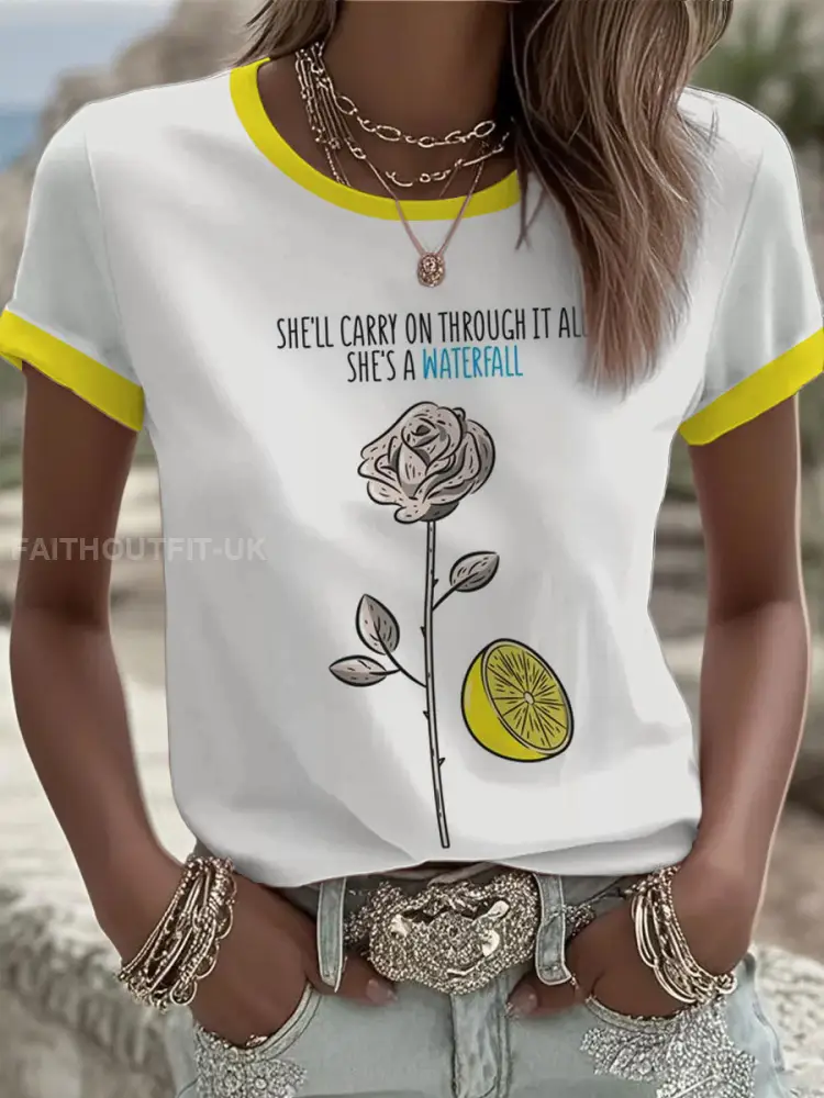 Women’s Lemon Roses Music Lover Printed short-sleeved T-shirt